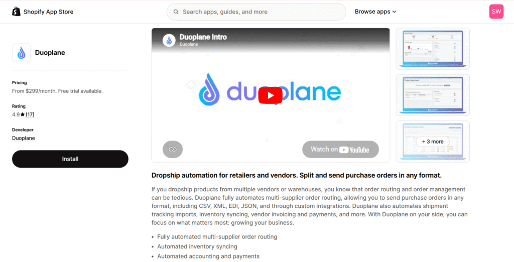 Duoplane shopify dropshipping app