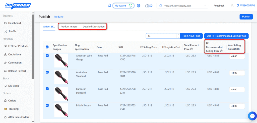 Edit FFOrder product information