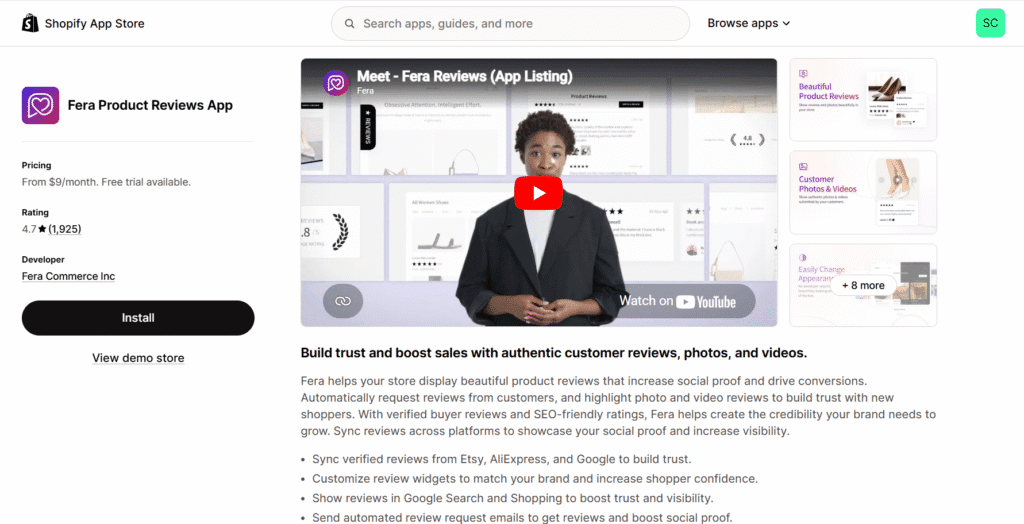 Fera shopify product reviews app