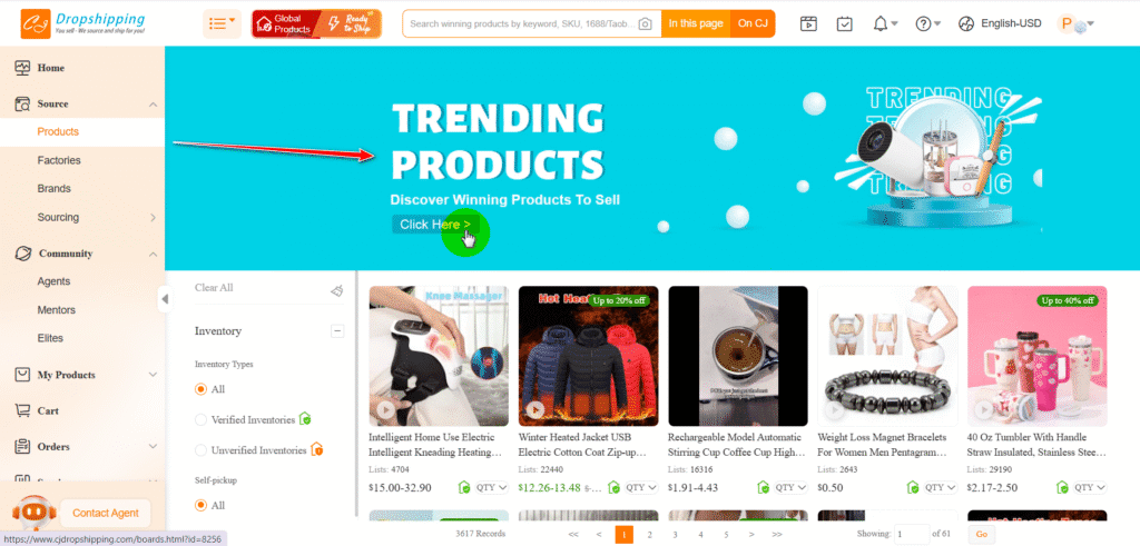 Find trending product in CJ dropshipping shopify apps