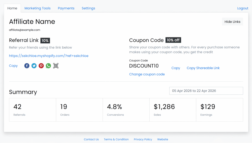 GOAFFPRO affiliate interface