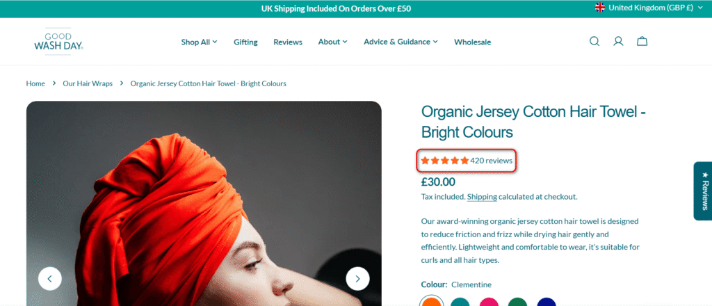 Judgeme star rating under product title