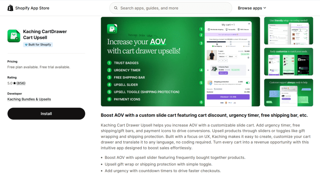 Kaching cart upsell shopify app