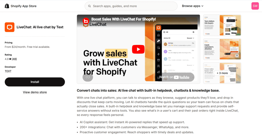 LiveChat best shopify chat app