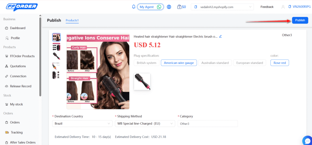 Publish FFOrder products to store