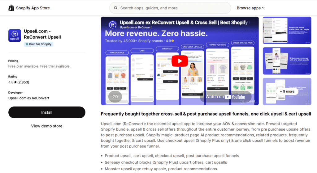 ReConvert post purchase upsell shopify app