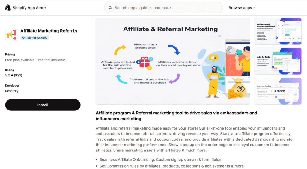 ReferrLy affiliate marketing shopify app