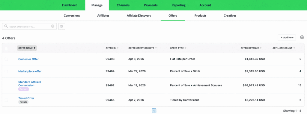 Refersion Affiliate Marketing dashboard