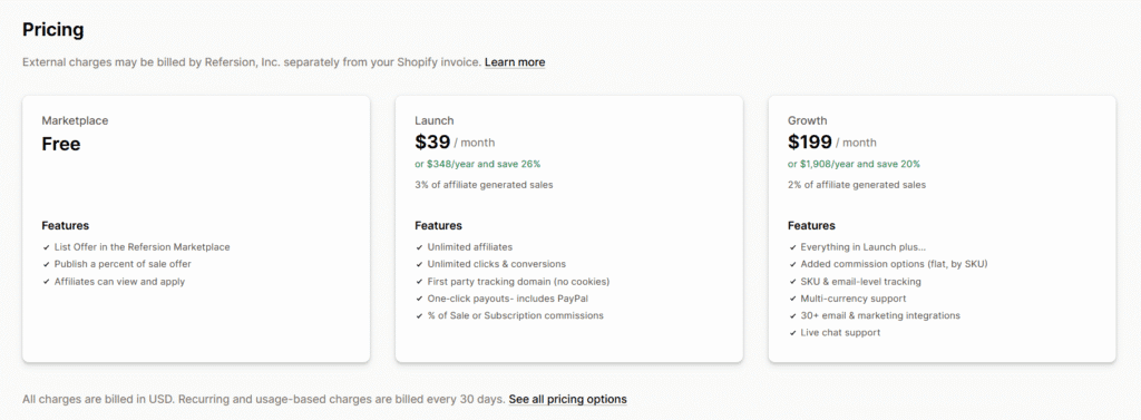 Refersion pricing plan