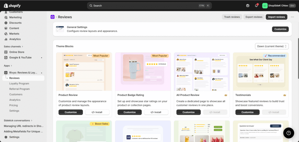 Rivyo review widgets
