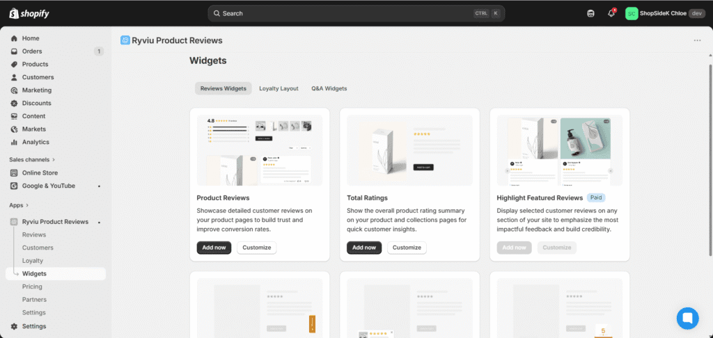 Ryviu review widgets
