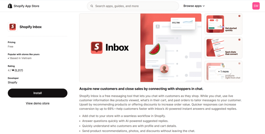 Shopify inbox chat app