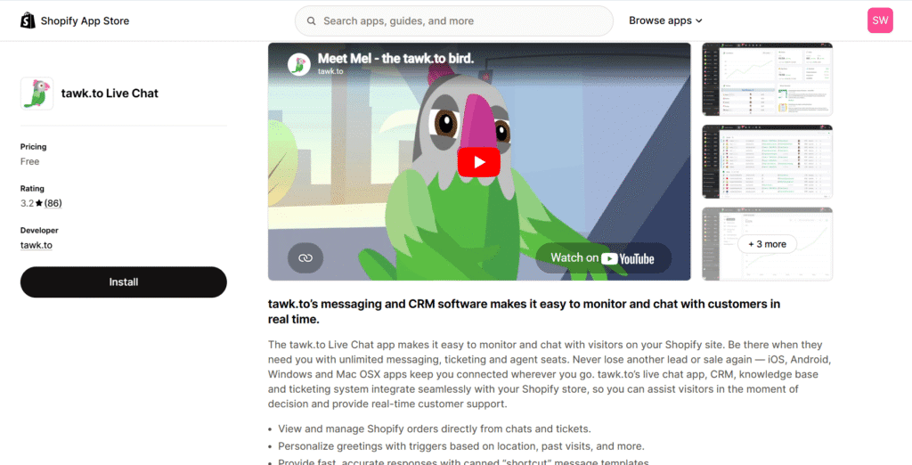 Tawkto Shopify chat app