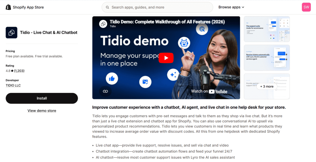 Tidio one of best Shopify chat apps
