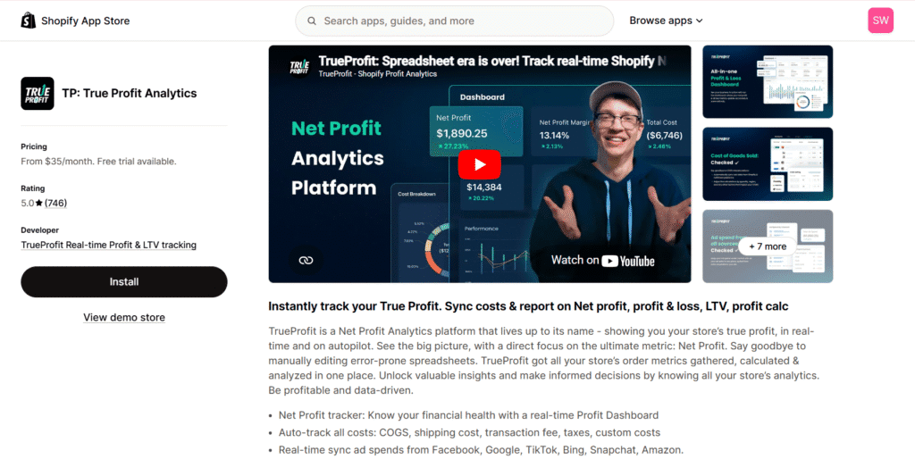 TrueProfit shopify apps for dropshipping