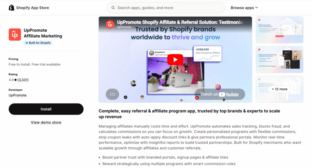 UpPromote best shopify affiliate app