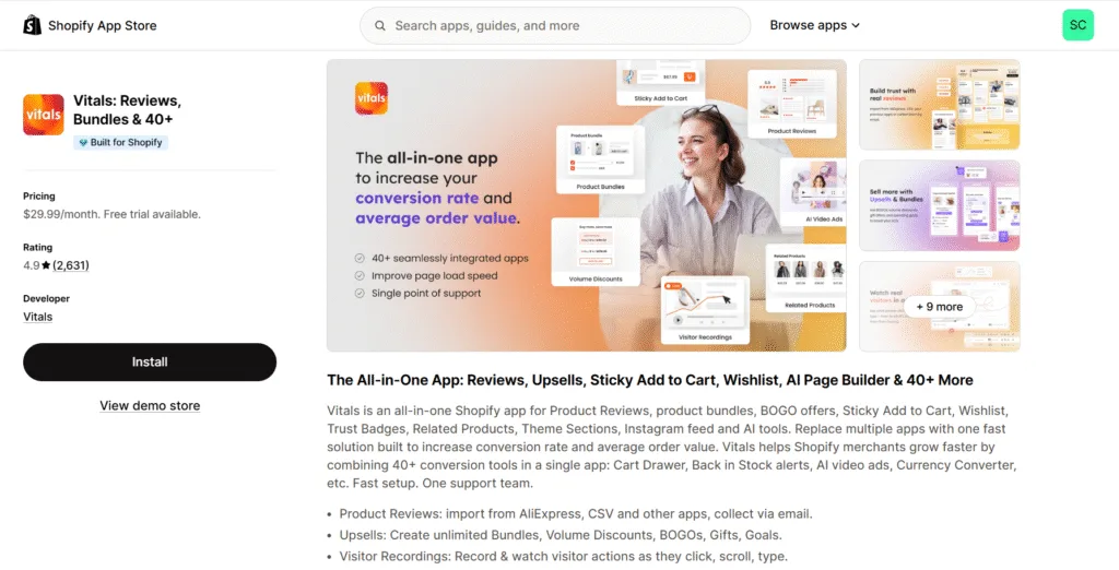Vitals best upsell app for shopify