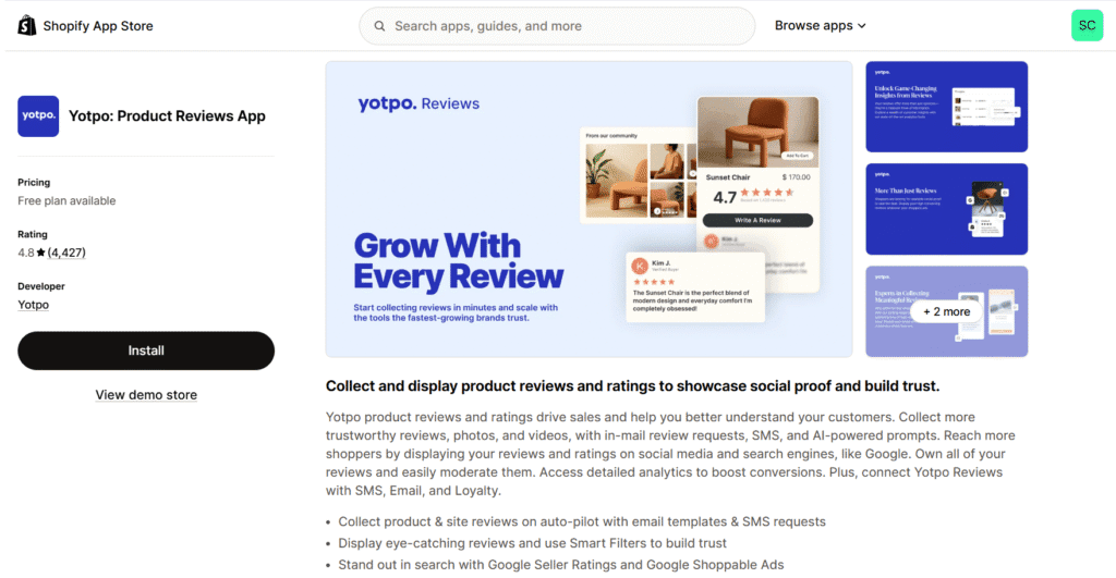 Yotpo product reviews app