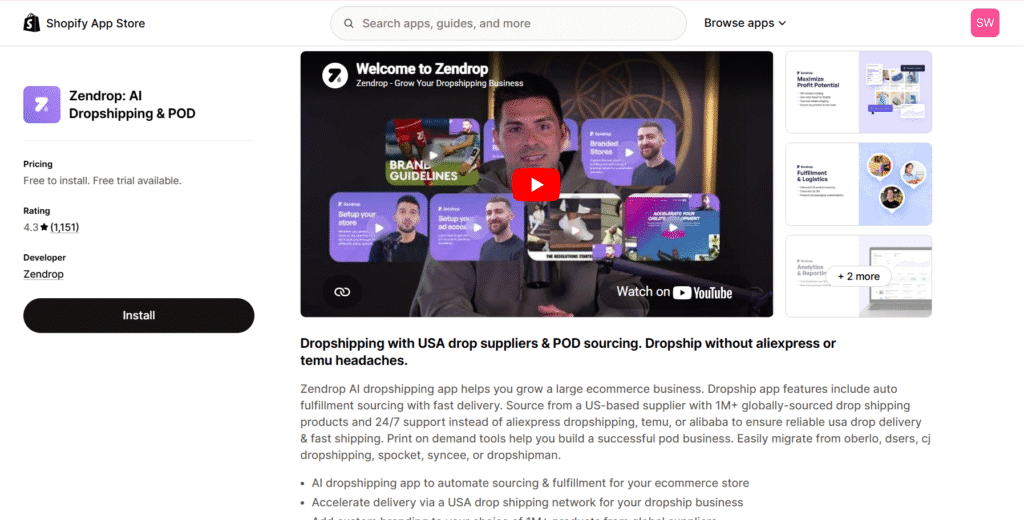 Zendrop dropship shopify app