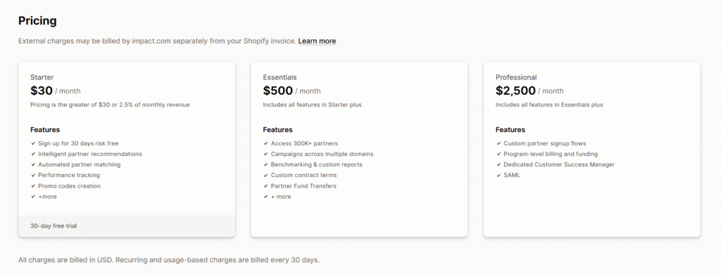 impact.com pricing plan