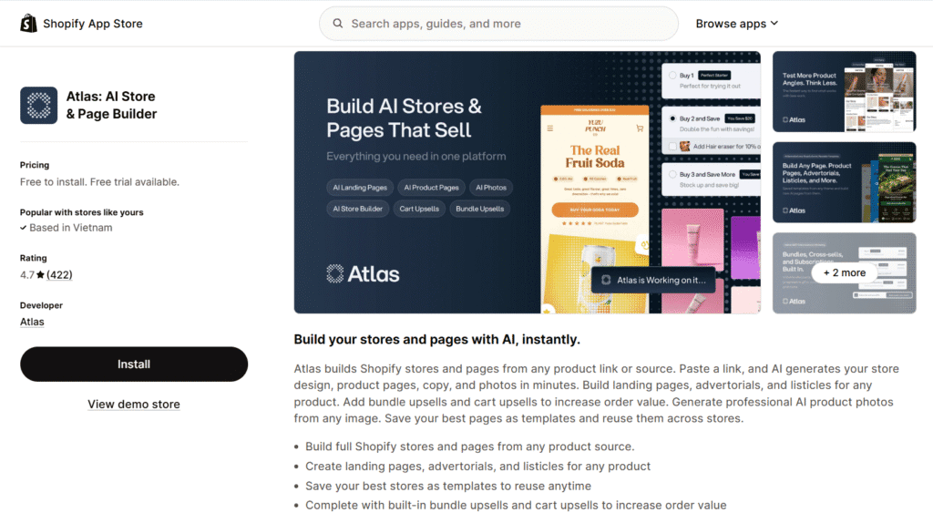 Atlas AI Store and Page Builder
