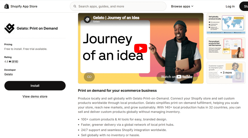 Gelato Shopify Print on Demand app