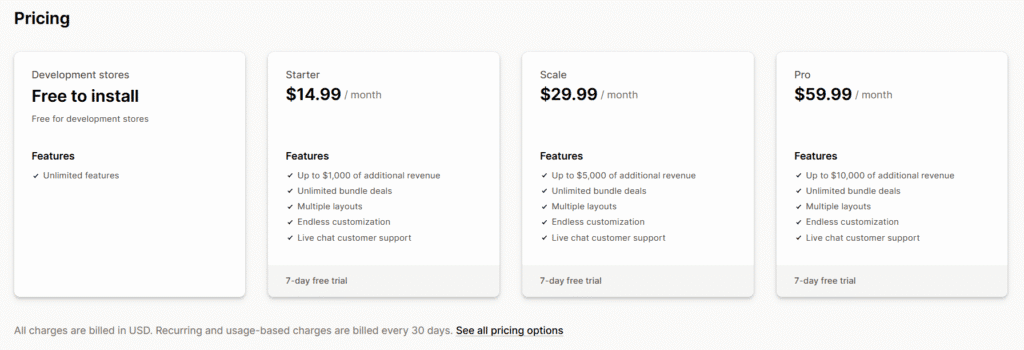 Kaching bundle & upsell app pricing