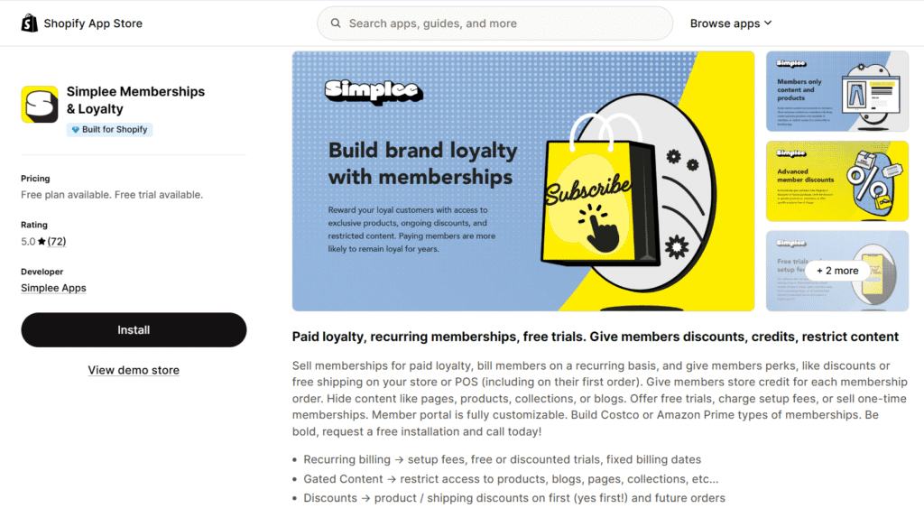 Simplee shopify membership app