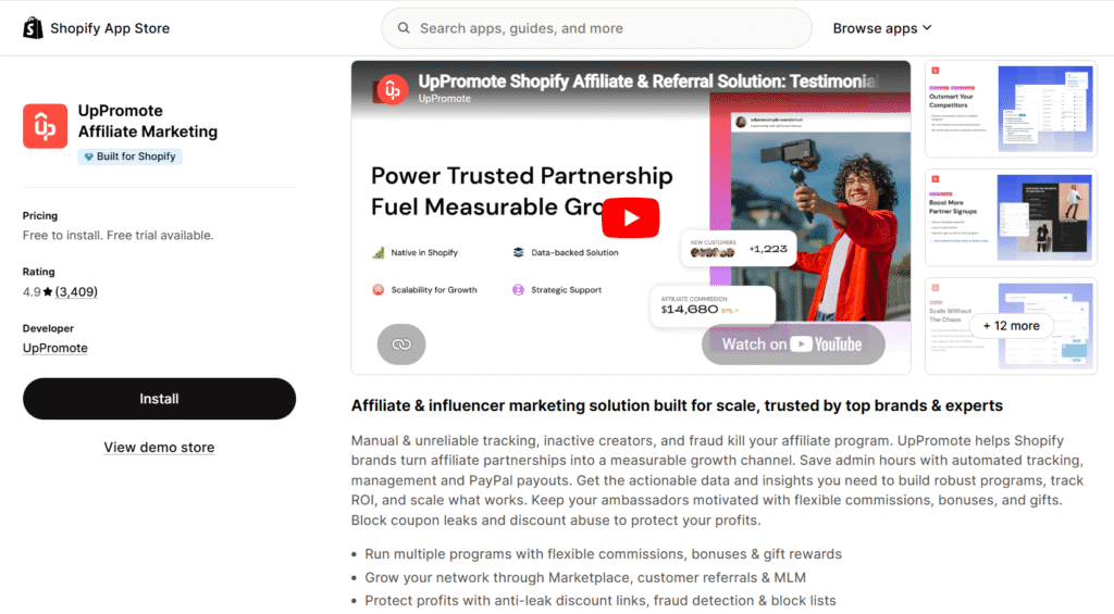 Uppromote Shopify Affiliate Marketing App