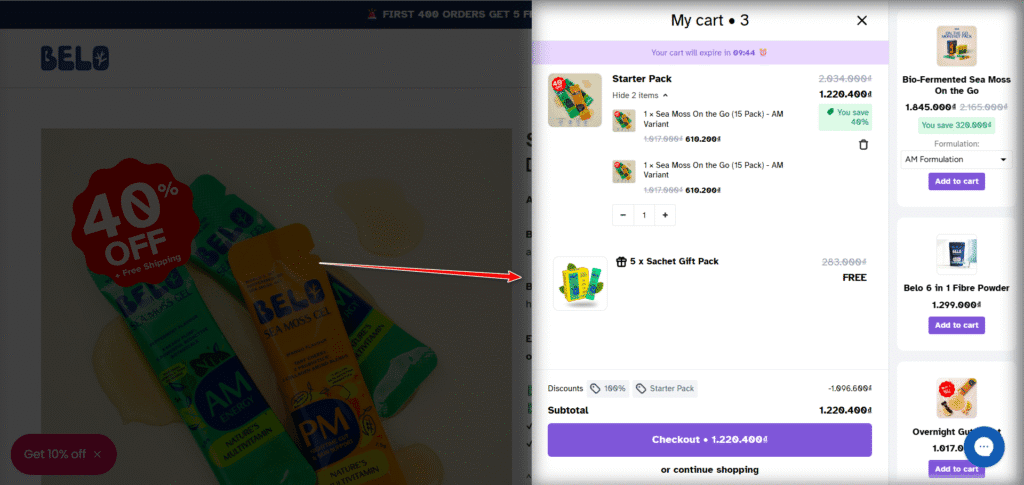 Belo uses kaching cartdrawer cart upsell