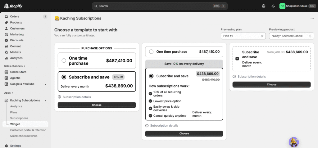 Kaching Subscription widget templates