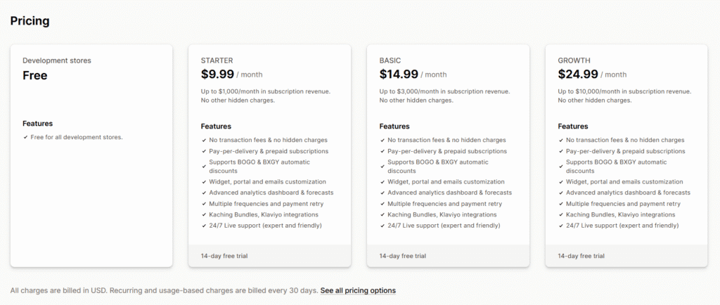 Kaching Subscriptions Pricing plan