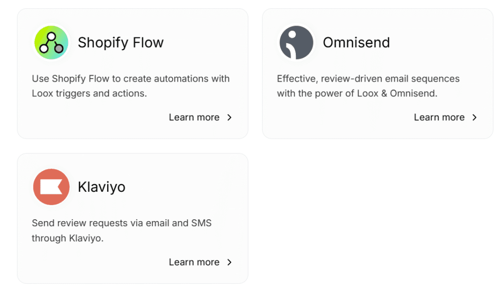 Loox integrates with email marketing platforms