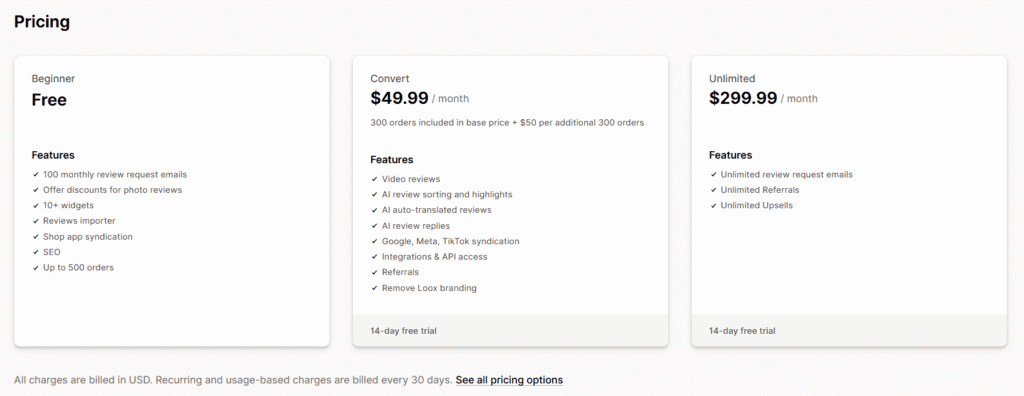 Loox reviews app pricing