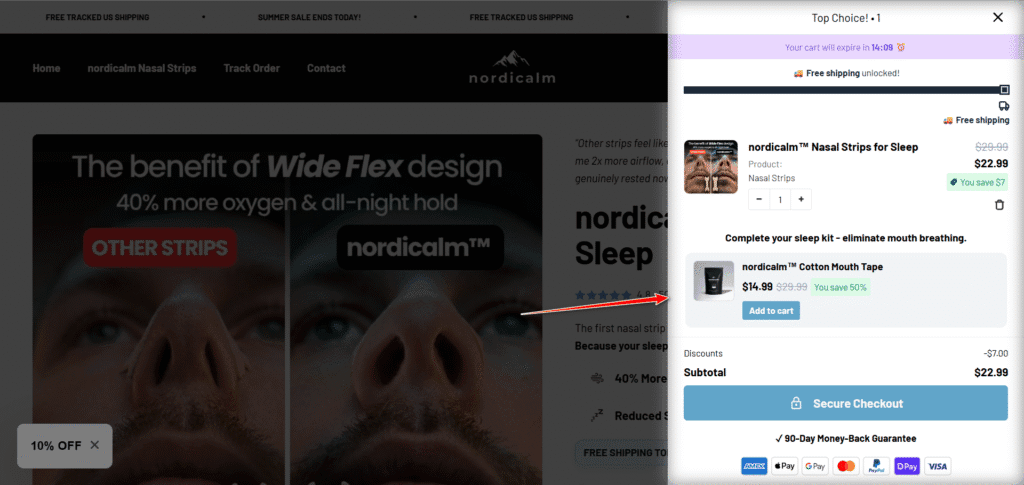 Nordicalm uses Kaching cart upsell