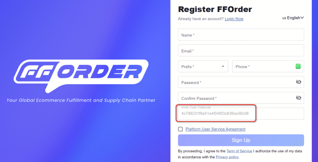 Register FFOrder account