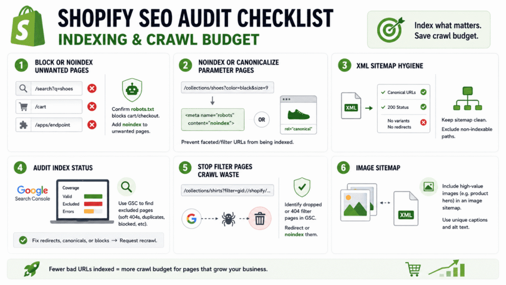 Shopify SEO audit checklist indexing and crawl budget