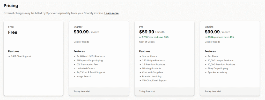 Spocket pricing plan