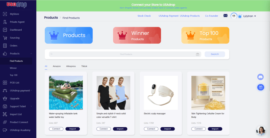 USAdrop app dashboard